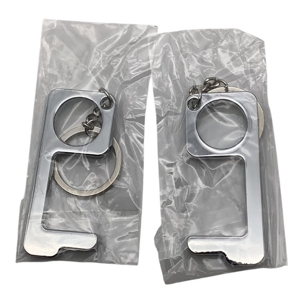 2Pcs Silver Touchless Silvery Door Opener Keychains With Key Rings